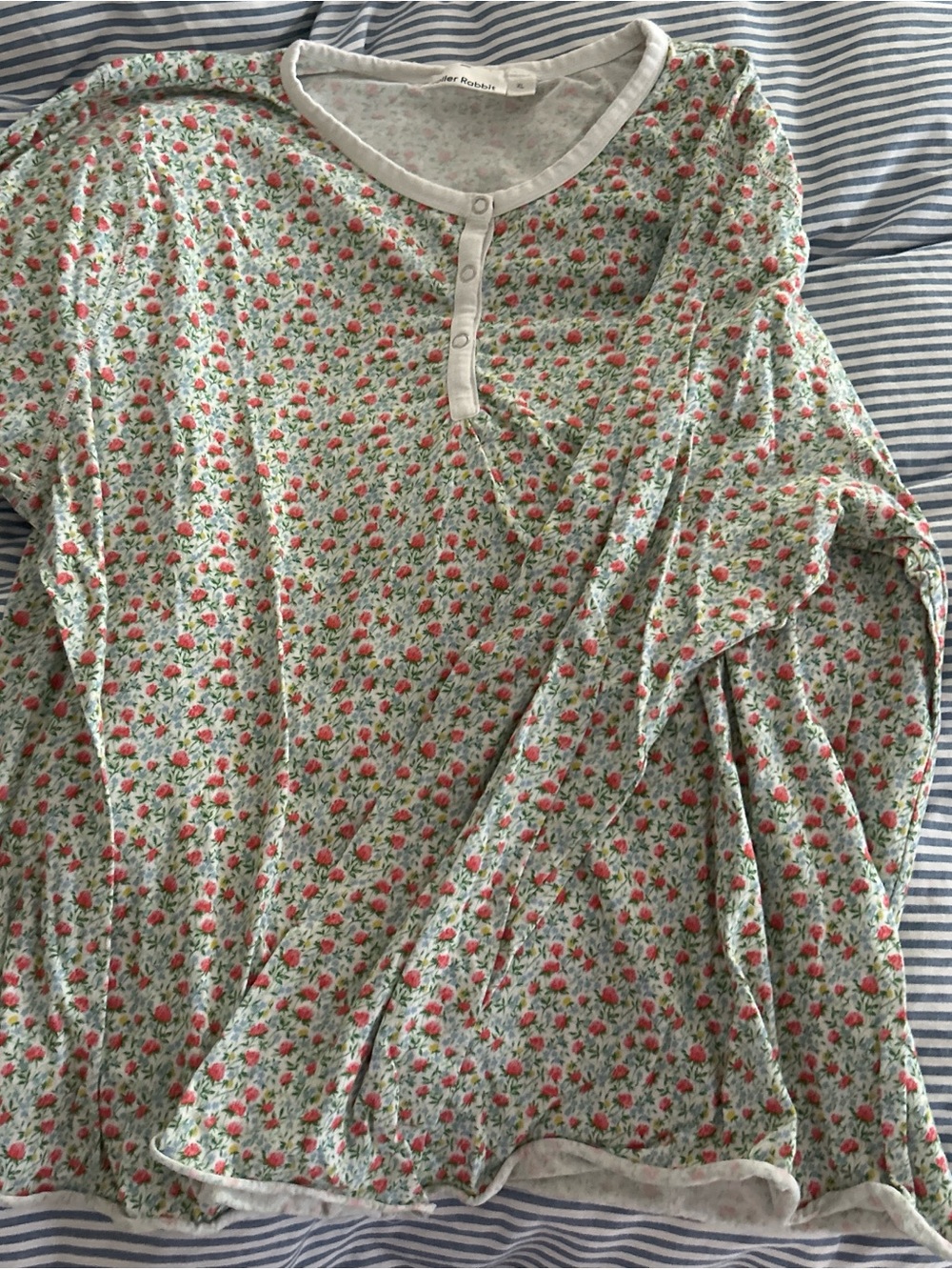 Roller Rabbit Floral Long Sleeve Pajama Top in Mint and Pink
